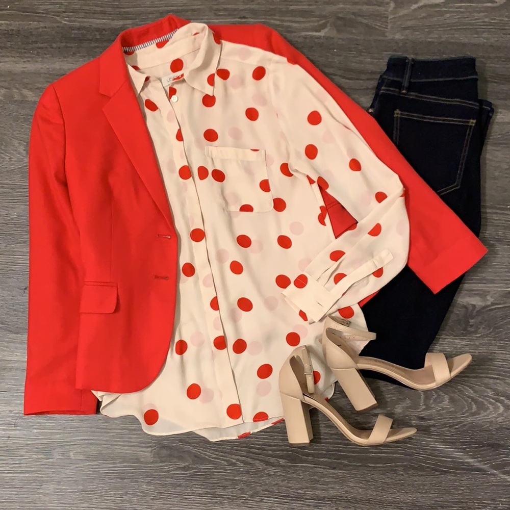 Cream and red polka dot button blouse by Loft